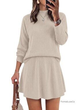 Mock Neck Sweater and A-Line Mini Skirt Two Piece Set Lightweight